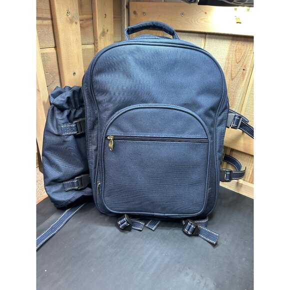 Four Person Navy Picnic Backpack W/ Cutlery Plates Napkins & Cutting Board Set - Picture 2 of 11